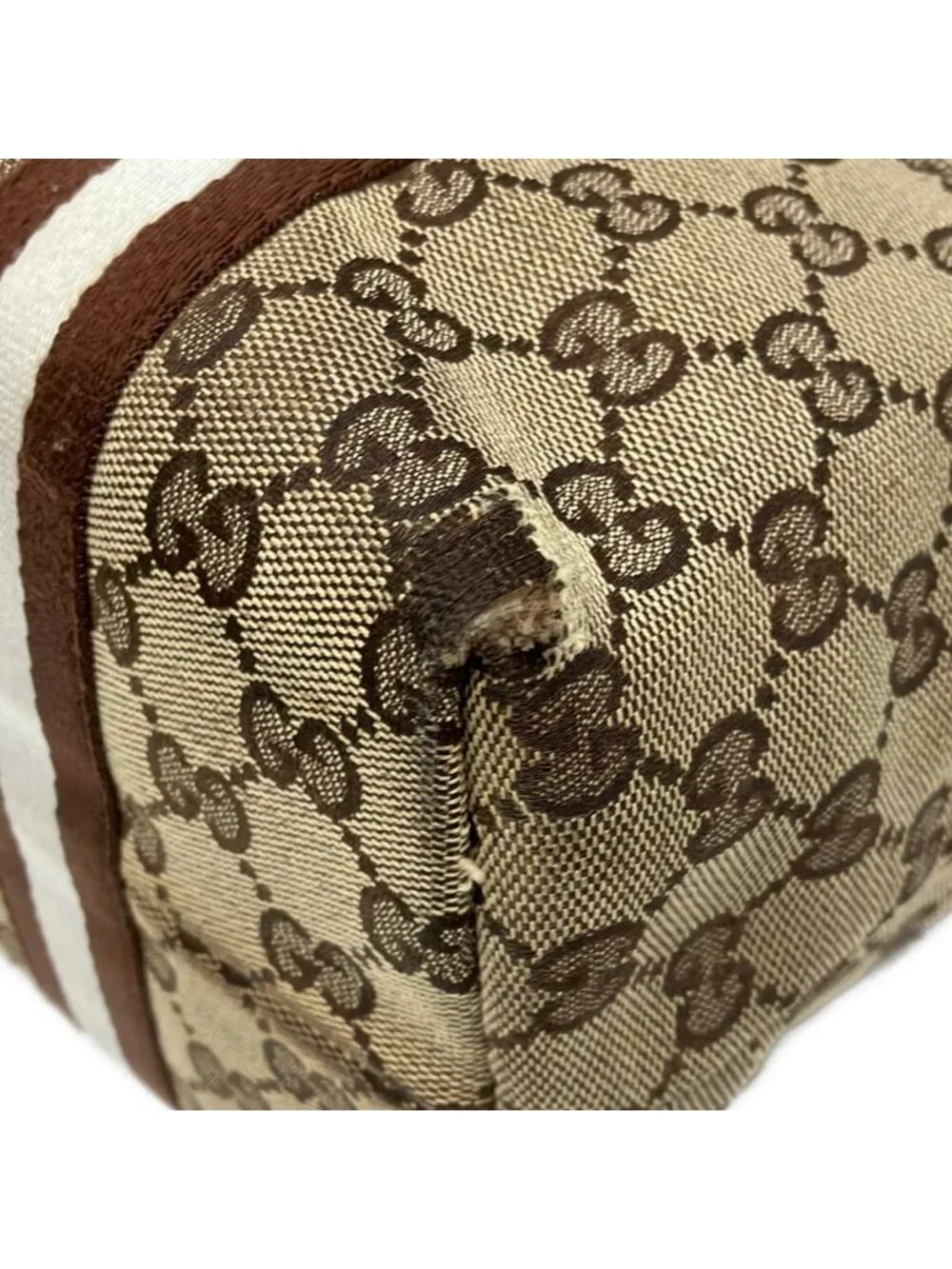 Gucci Tote GG Pattern Beige Dark Brown White Leather